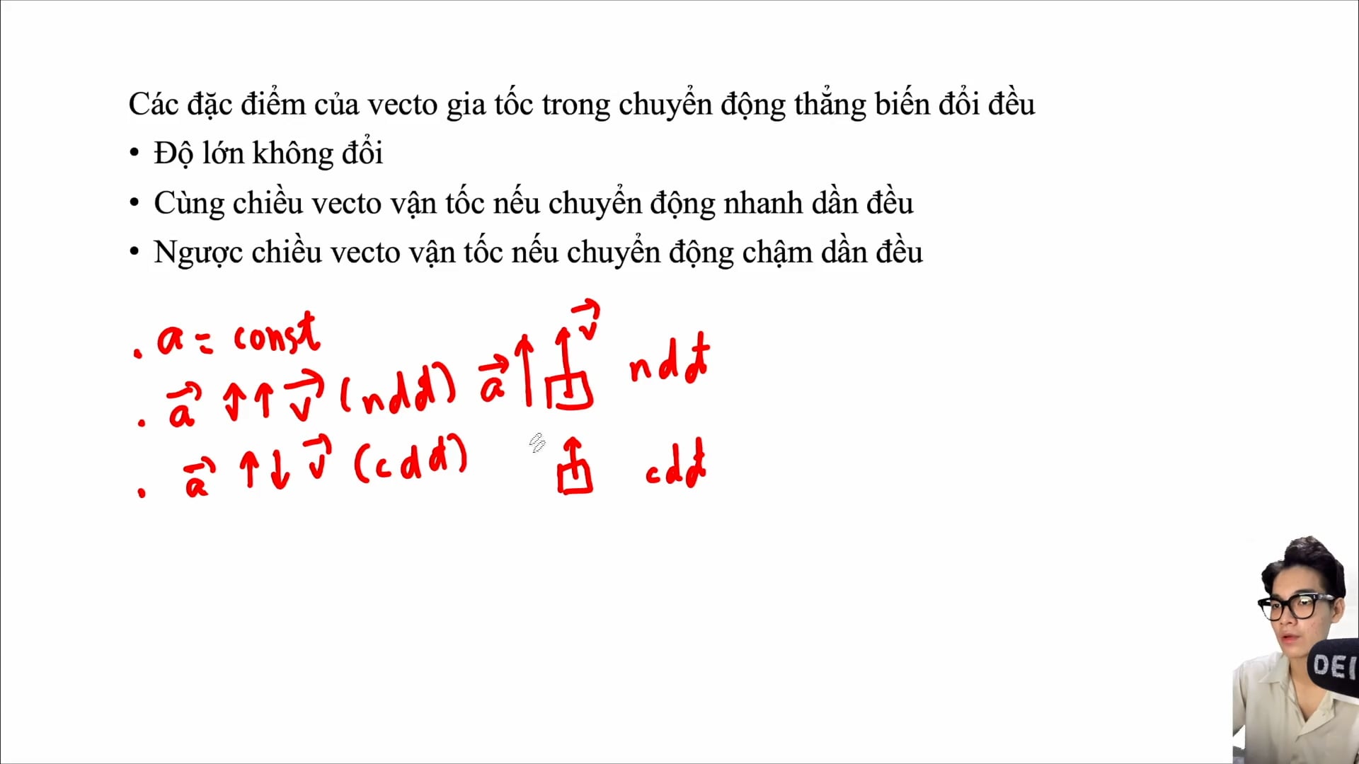 Đặc điểm của gia tốc trong chuyển động chậm dần đều