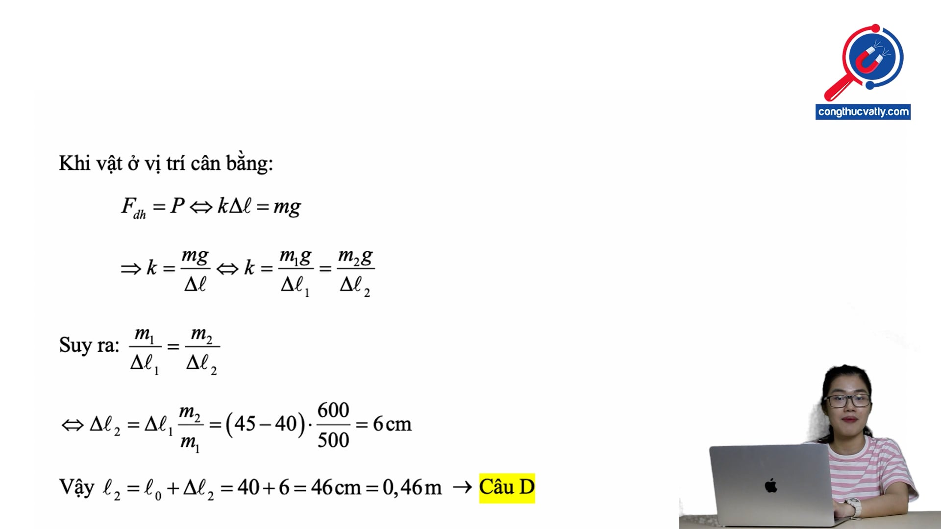 Khi treo vật m=600g thì lò xo có chiều dài lúc sao là bao nhiêu? 
