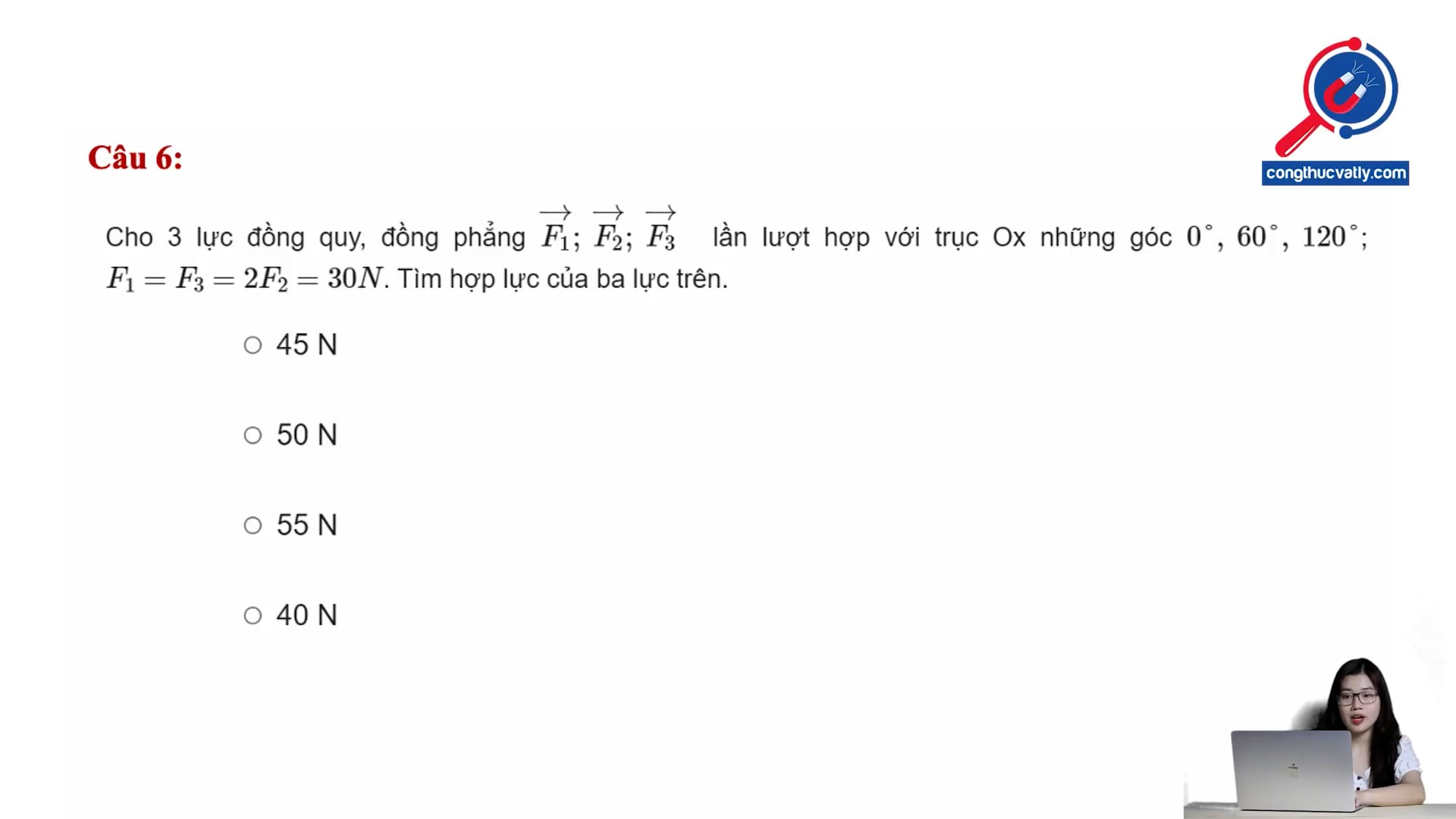 Tìm hợp lực của 3 lực đồng quy 
