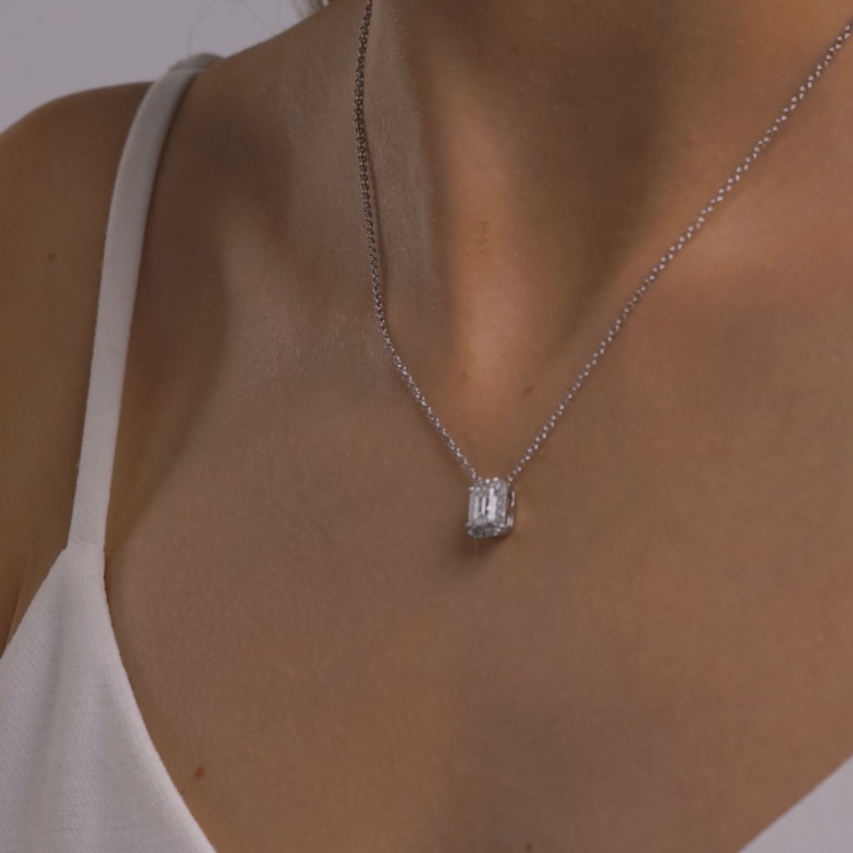 product video 2 for 2 1/3 ctw Emerald Lab Grown Diamond Halo Pendant with Adjustable Chain