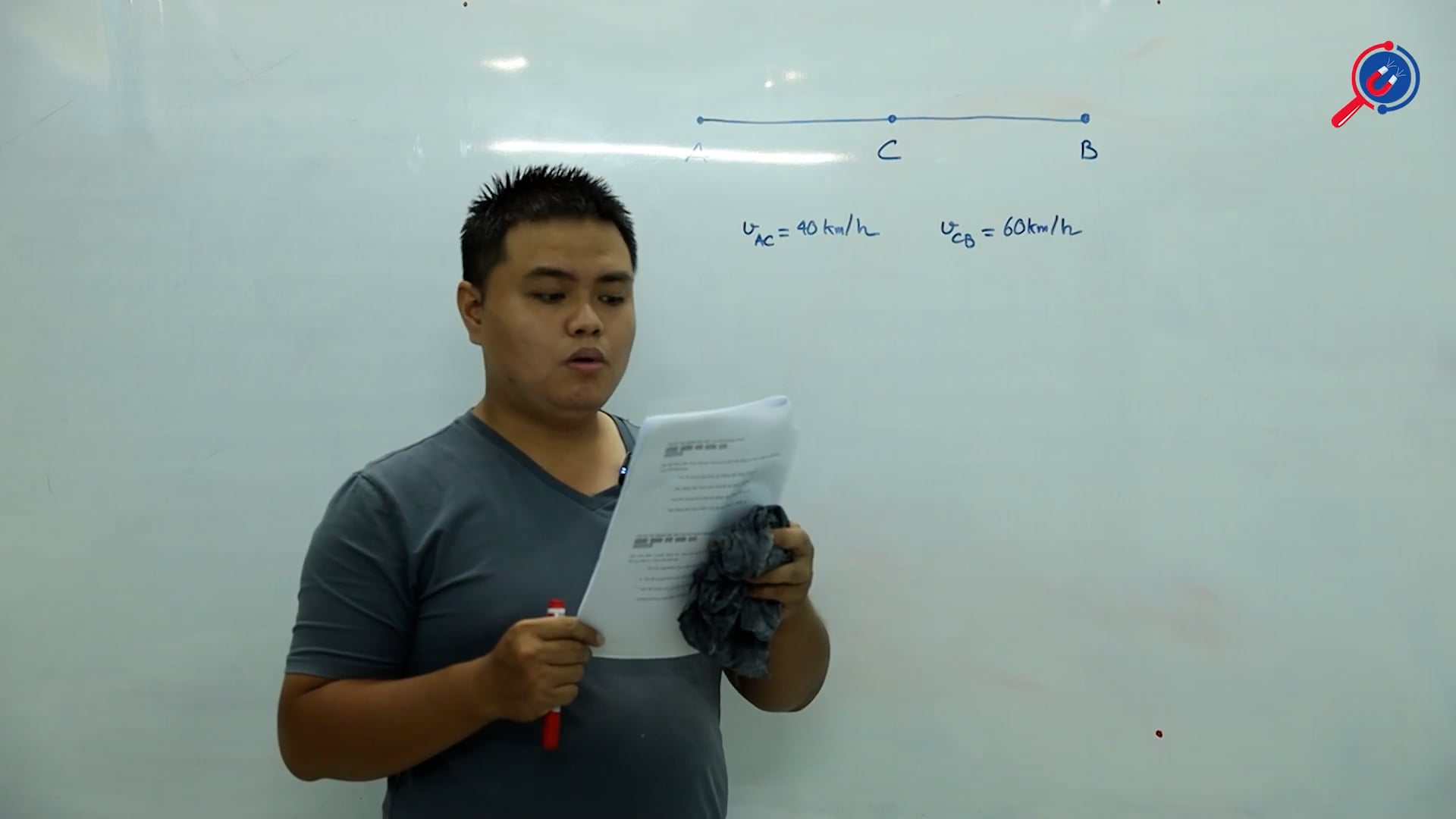 Xác định tốc độ trung bình trên quãng đường AB. Biết trong nửa đoạn đường đầu xe chạy với vận tốc 40km/h và trong nửa đoạn đường sau xe chạy với vận tốc 60km/h.