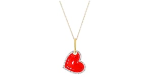 Red Enamel and .15 ct. t.w. Diamond Heart Pendant Necklace in 18kt Gold Over Sterling