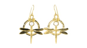 4.5-5mm Cultured Pearl Dragonfly Drop Earrings in 18kt Gold Over Sterling