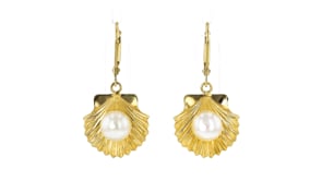 8-8.5mm Cultured Pearl Seashell Drop Earrings in 18kt Gold Over Sterling