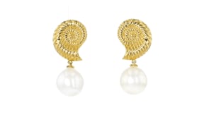 10-10.5mm Cultured Pearl Seashell Drop Earrings in 18kt Gold Over Sterling