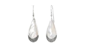 Mother-of-Pearl Bali-Style Teardrop Earrings in Sterling Silver