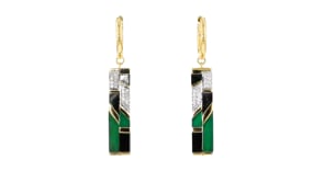 Onyx, Green Chalcedony and .10 ct. t.w. White Topaz Drop Earrings in 18kt Gold Over Sterling
