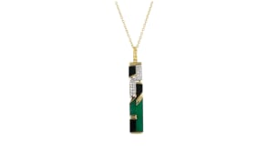 Onyx, Green Chalcedony and .10 ct. t.w. White Topaz Pendant Necklace in 18kt Gold Over Sterling
