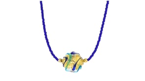 Italian Blue Murano Glass Sphere Bead Necklace with 18kt Gold Over Sterling