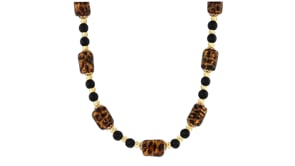 Italian Leopard-Print Murano Glass Bead Necklace in 18kt Gold Over Sterling