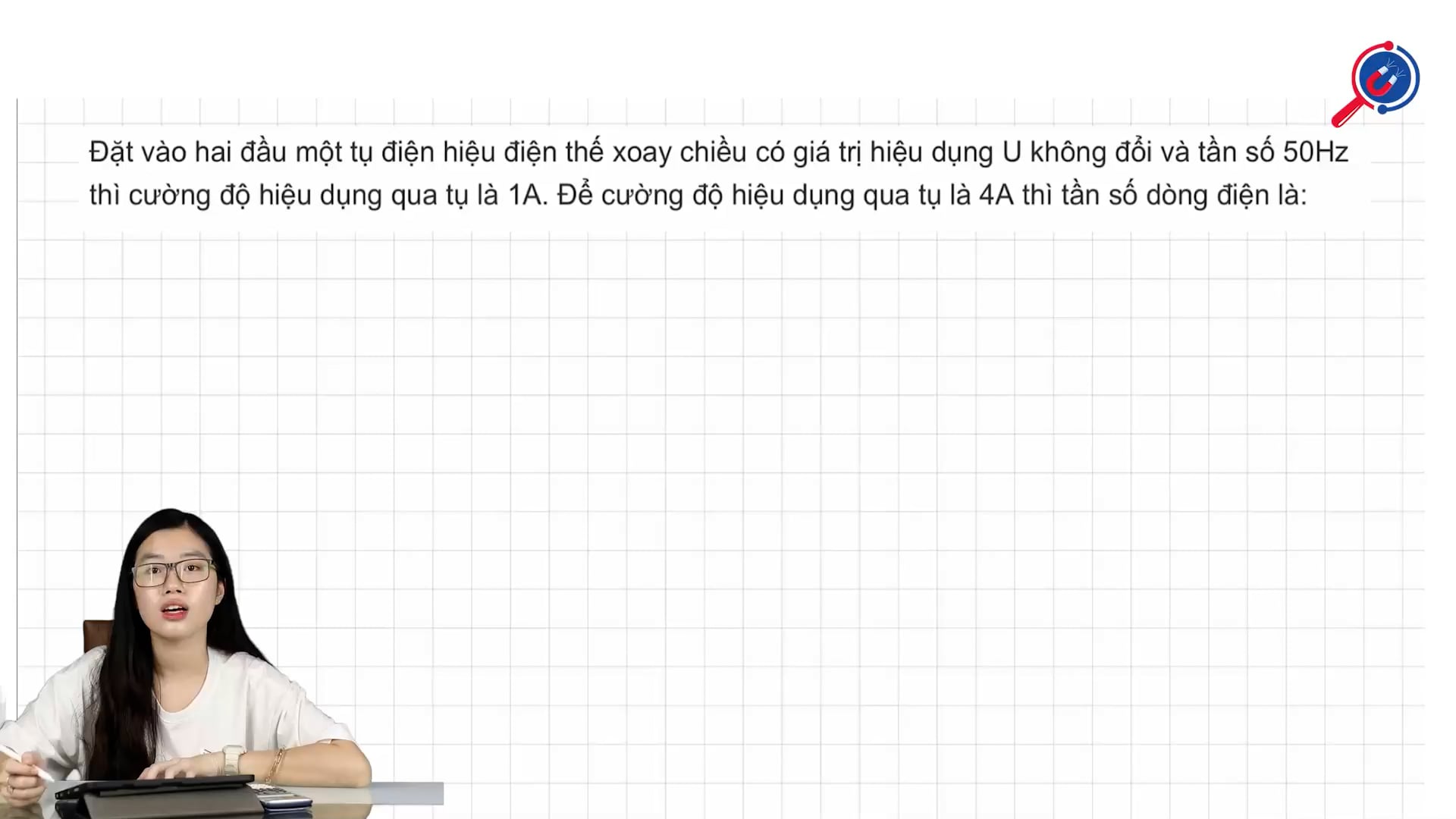 Để cường độ hiệu dụng qua tụ là 4A thì tần số dòng điện là