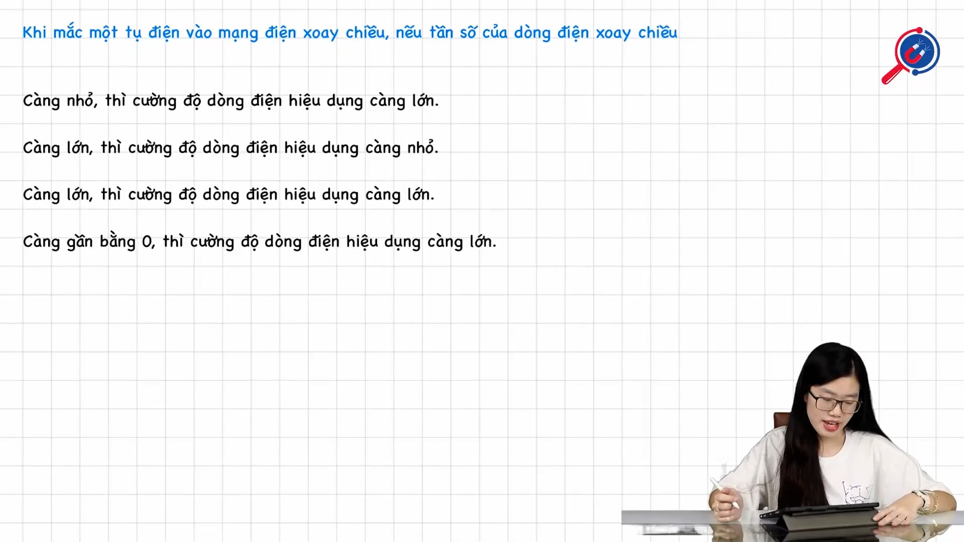 Khi mắc một tụ điện xoay chiều, nếu tần số của dòng điện xoay chiều
