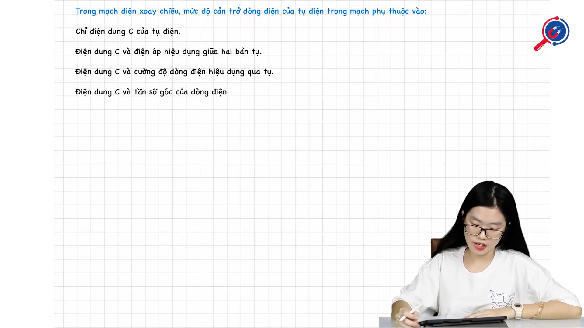 Trong mạch điện xoay chiều, mức độ cản trở dòng điện của tụ điện trong mạch phụ thuộc vào