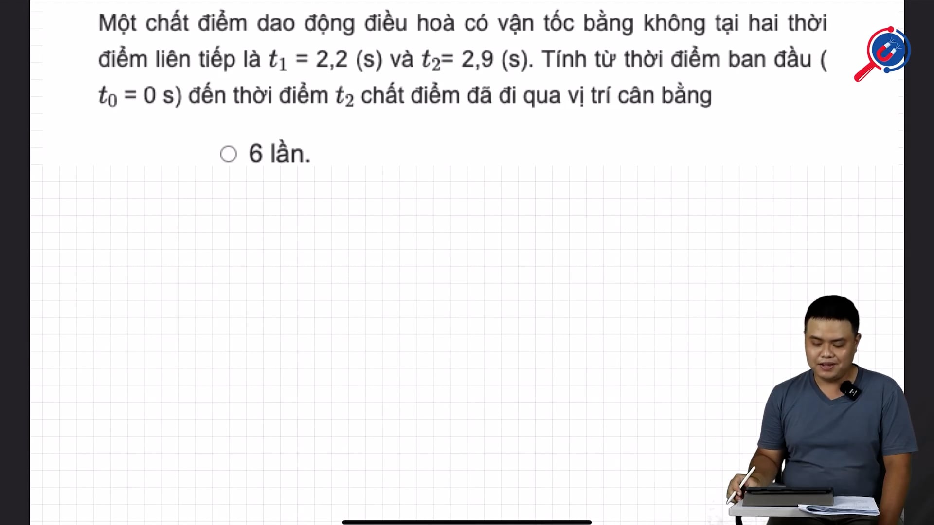 Xác định số lần vật qua vị trí cân bằng từ thời điểm 2,2 s đến 2,9 s.
