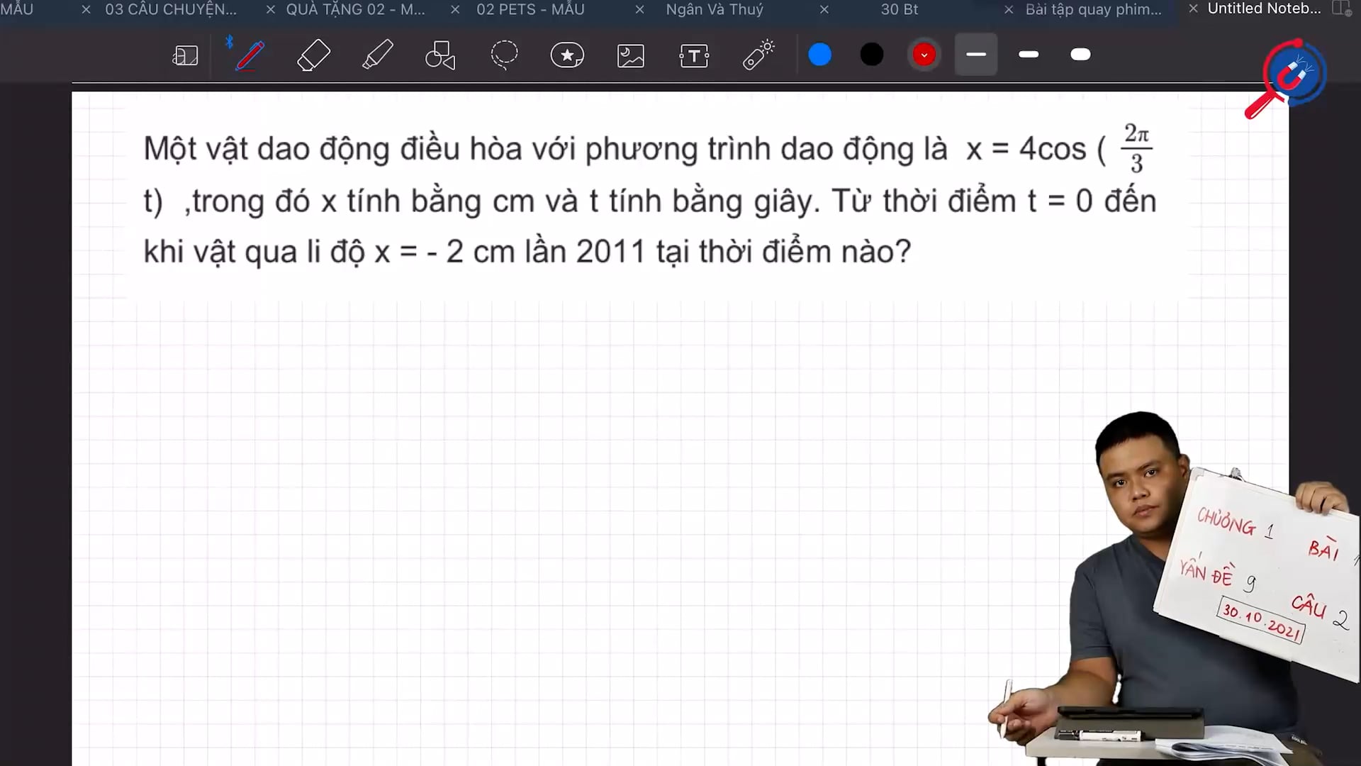 Từ thời điểm t = 0 đến khi vật qua li độ x = - 2 cm lần 2011 tại thời điểm nào?
