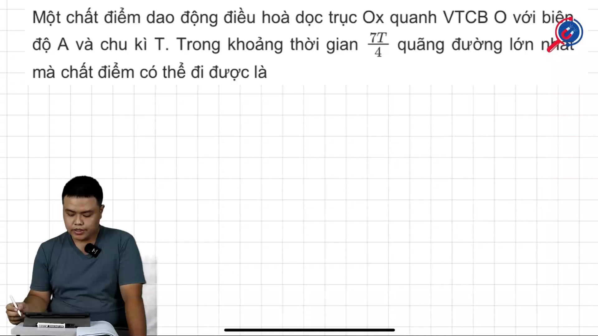 Trong khoảng thời gian 7T/4 quãng đường lớn nhất mà chất điểm có thể đi được là?