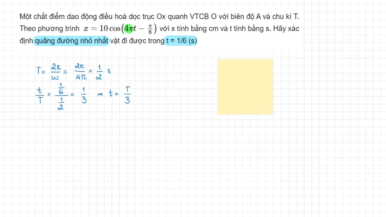Hãy xác định quãng đường nhỏ nhất vật đi được trong t = 1/6 (s).