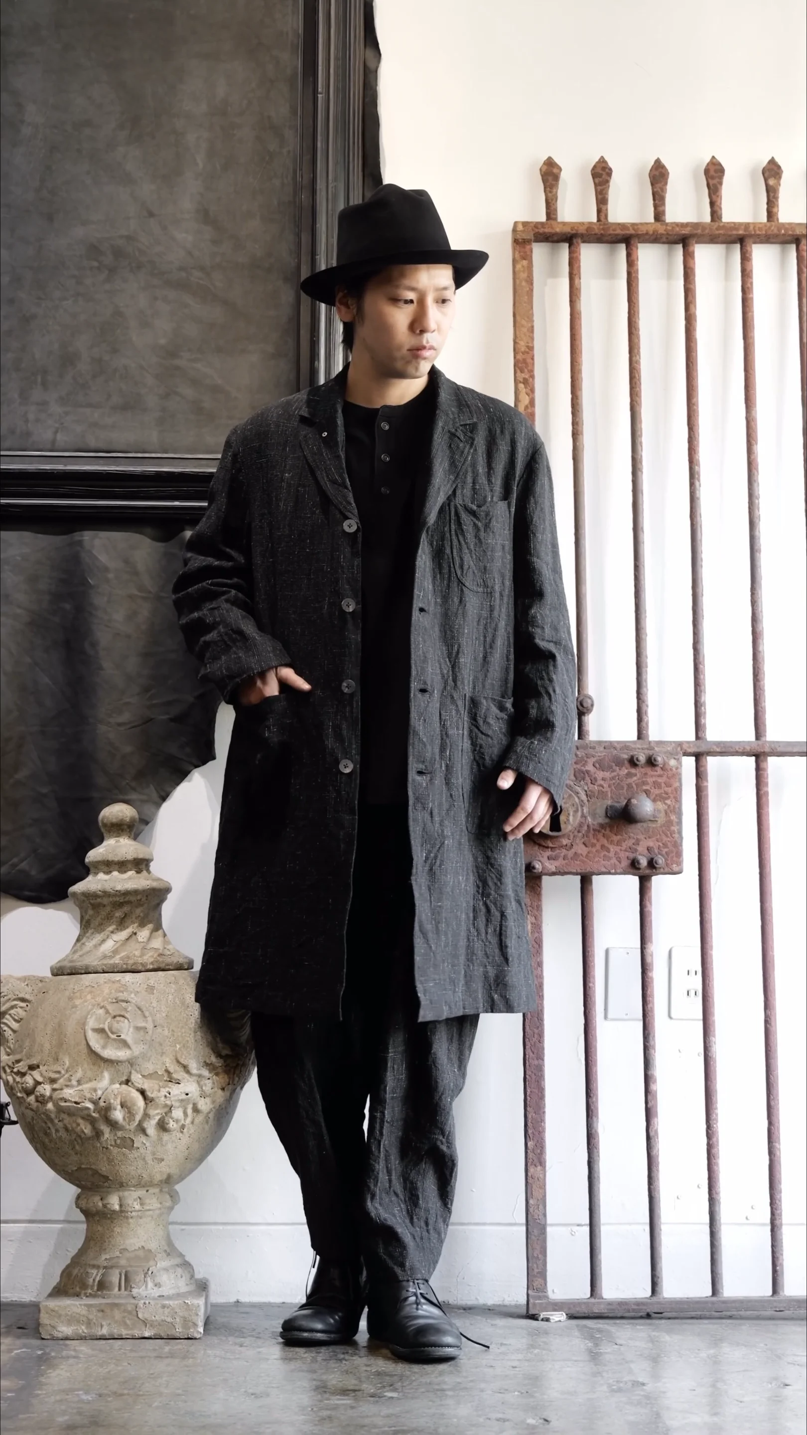 COAT007. Atelier Coat Kasuri Cloth. Black. Collection 004