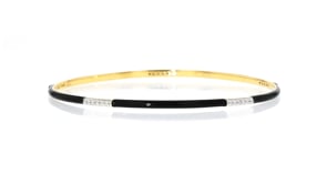 Black Enamel and .25 ct. t.w. Diamond Bangle Bracelet in 18kt Gold Over Sterling