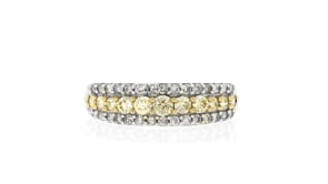 .75 ct. t.w. Yellow and White Diamond Three-Row Ring in 14kt White Gold