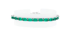 14.00 ct. t.w. Simulated Emerald Tennis Bracelet in Sterling Silver