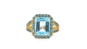 5.25 Carat Sky Blue Topaz and 1.20 ct. t.w. London Blue Topaz Ring in 18kt Gold Over Sterling