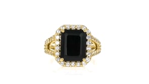 6.00 Carat Black Spinel and 1.10 ct. t.w. White Topaz Ring in 18kt Gold Over Sterling