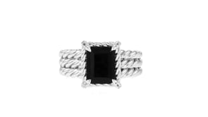 Onyx Three-Row Ring with White Topaz in Sterling Silver