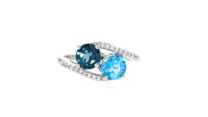 2.00 ct. t.w. London and Swiss Blue Topaz Toi et Moi Ring with .10 ct. t.w. Diamonds in Sterling Silver