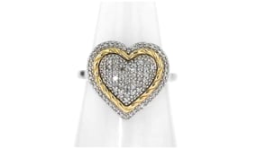 .33 ct. t.w. Pave Diamond Roped Heart Ring in Sterling Silver with 14kt Yellow Gold
