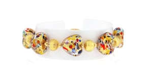 Italian Multicolored Murano Glass Heart-Shaped Bead Bracelet with 18kt Gold Over Sterling