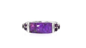 Purple Turquoise and .10 ct. t.w. Amethyst Ring in Sterling Silver