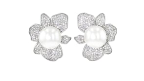 11mm Shell Pearl and 2.20 ct. t.w. CZ Floral Earrings in Sterling Silver