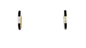 Black Enamel and Diamond Hoop Earrings in 18kt Gold Over Sterling