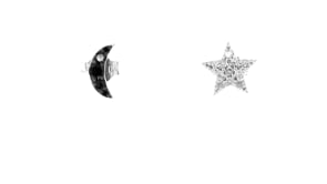 .25 ct. t.w. Black and White Diamond Moon and Star Mismatched Earrings in Sterling Silver