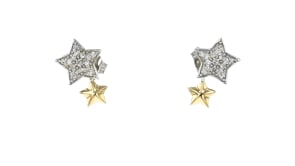 .15 ct. t.w. Diamond Star Earrings in Sterling Silver and 14kt Yellow Gold