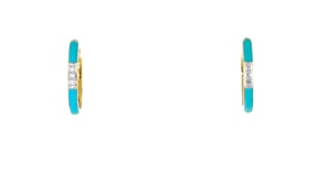 Turquoise Enamel and Diamond Hoop Earrings in 18kt Gold Over Sterling