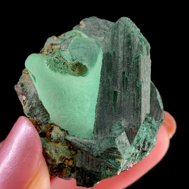 Malachite pseudomorph after Azurite on Malachite (classic material)