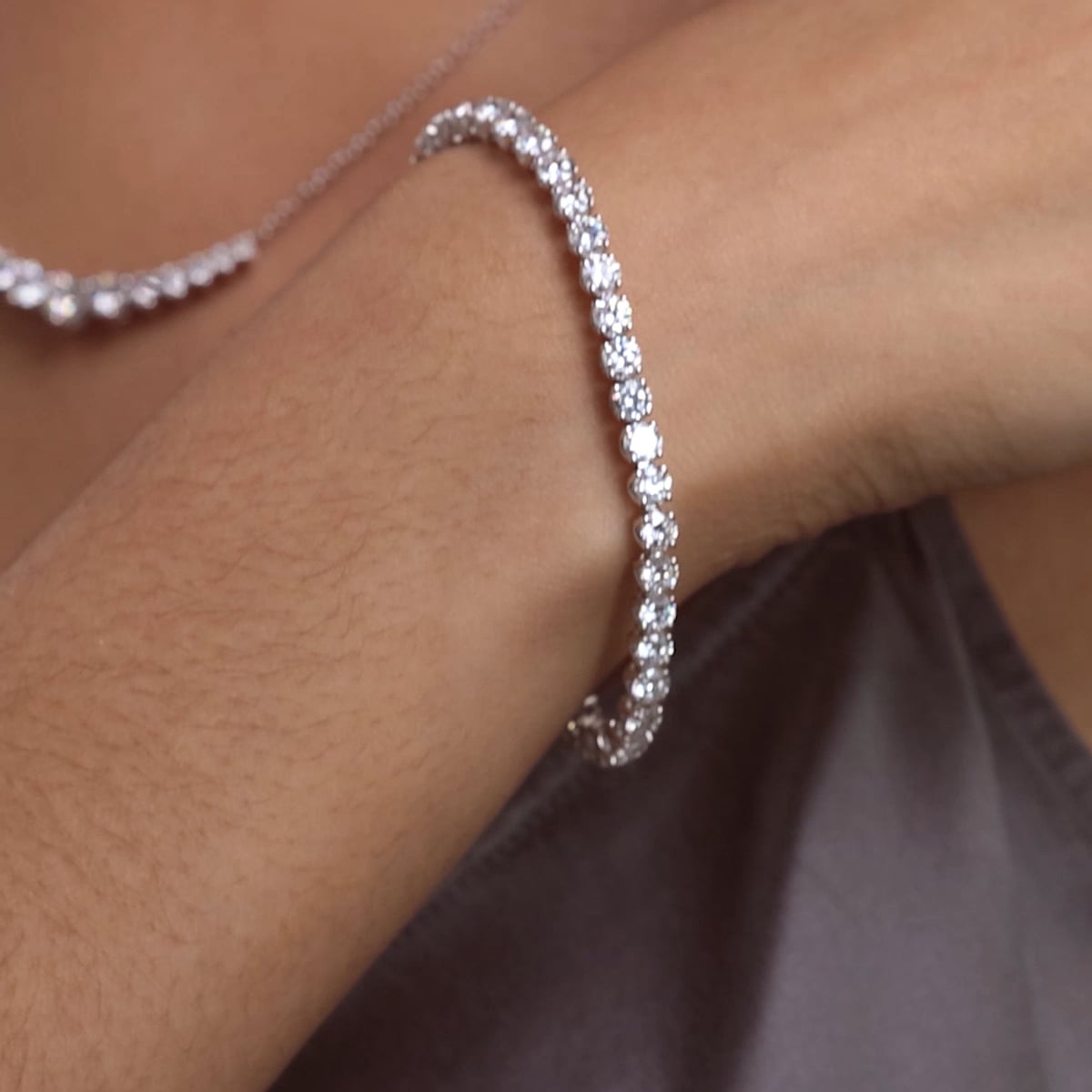 7 ctw Round Lab Grown Diamond Tulip Prong Tennis Bracelet - 7 Inches 14K White Gold, FG, VS2+