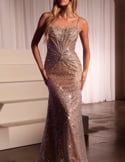 Video: Long gown with nude and silver rhinestones and crystals