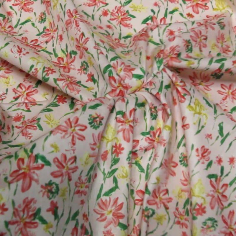 Vidéo: Popeline 100% coton - Fleurs rose et jaune