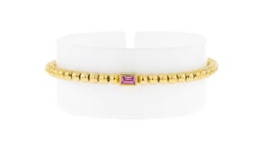 .30 Carat Lab-Grown Pink Sapphire and 18kt Gold Vermeil Bead Stretch Bracelet