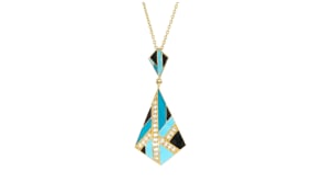 Multicolored Enamel and .30 ct. t.w. White Topaz Geometric Pendant Necklace in 18kt Gold Over Sterling