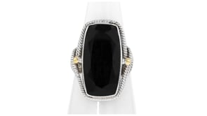 Onyx Roped-Edge Ring in Sterling Silver with 18kt Gold Over Sterling