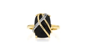 Onyx and .10 ct. t.w. White Topaz Ring in 18kt Gold Over Sterling