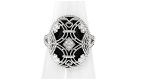Onyx Overlay Ring with Diamonds in Sterling Silver
