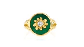 7.50 Carat Emerald Flower Ring with Diamonds in 18kt Gold Over Sterling