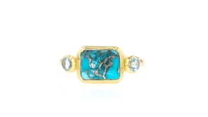 Turquoise and .20 ct. t.w. Sky Blue Topaz Ring in 18kt Gold Over Sterling