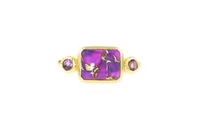 Purple Turquoise and .10 ct. t.w. Amethyst Ring in 18kt Gold Over Sterling