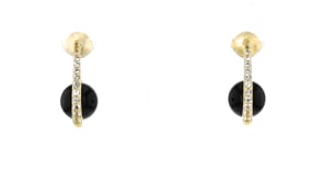 Onyx and .30 ct. t.w. White Topaz C-Hoop Earrings in 18kt Gold Over Sterling